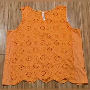 NY Collection Orange Eyelet Sleeveless Top